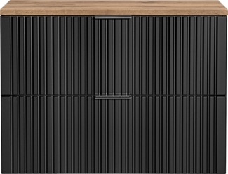 Waschtischunterschrank 80cm ADELAIDE-56-BLACK, matt schwarz mit Eiche Nb, gerillte Front, B/H/T ca. 80,6/59,2/46,5 cm