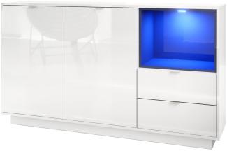 Sideboard Kommode Metro, Korpus in Weiß Hochglanz / Fronten in Weiß Hochglanz mit Einsatz in Schwarz Hochglanz, inkl. LED Beleuchtung