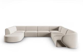 Micadoni Modulares Panorama Ecksofa Shane 8-Sitzer Rechts Samtstoff Beige