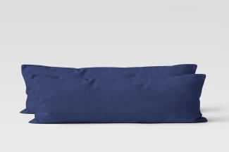 Müskaan - 2er Set Renforcé UNI Kissenhüllen Seitenschläferkissen Garnitur 100% Baumwolle 40x145 cm navyblau