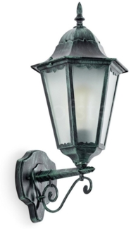 hofstein Außen-Wandleuchte Wandlampe aufwärts in antikem Look aus Metall/Glas in Schwarz-Grün, ohne Leuchtmittel, Wandleuchte im Retro/Vintage Design, Außenleuchte für Terrasse, E27