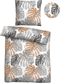 Traumhaft schlafen - Castell - Markenbettwäsche Baumwoll Satin Bettwäsche 0600885 TROPENBLÄTTER, sturmgrau, 1x 155x220 cm + 1x 80x80 cm