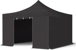 4x4 m Faltpavillon, PREMIUM Stahl 40mm, Seitenteile ohne Fenster, schwarz