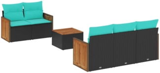 vidaXL 6-teiliges Gartensofa-Set mit Kissen, schwarzes Polyrattan 3227464