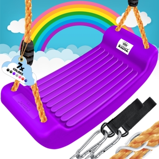 KIDIZ® Schaukel Kinderschaukel Set - Ink. Zubehör Schaukelsitz Schaukelbrett Garten Outdoor Indoor Brettschaukel für Kinder zum Schaukeln aus Kunststoff Höhenverstellbar Rutschfest Violett