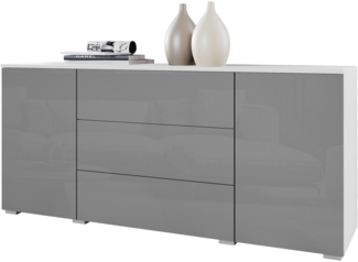 Kommode Bevrato 150 (Farbe: Weiß / Grau Hochglanz)