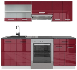 Vicco Küchenzeile R-Line, Bordeaux Hochglanz/Weiß, 200 cm, AP Anthrazit