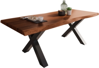 Esstisch Baumkante massiv Akazie Nuss 200 x 100 X-Gestell schwarz ATLAS 140117397