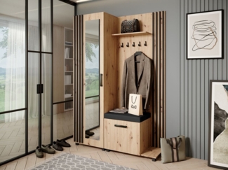 Beautysofa Garderobenschrank Garderoben-Set mit Aufhängern und Spiegel LIVIA (Geräumiger Schuhschrank) mit praktischer Kleiderstange