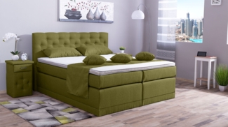 Meisterbetten Boxspringbett Babo 180x220 in WT-Grasgrün, Matratzenbezug Nano, Komfortschaum-Topper