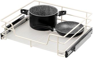 Teleskopschublade für 60 cm Schrank mit Einlegeboden, aus Metall, cremeweiß