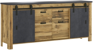Sideboard Yola / York , Holzwerkstoff, Metall , Anthrazit, Holzfarben , 201 x 91 x 44 cm