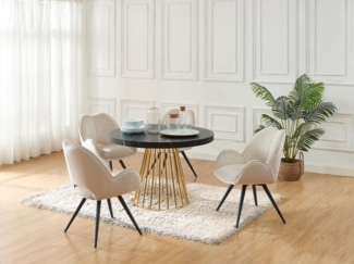 Vente-unique - Esstisch ausziehbar - 2 bis 12 Personen - MDF & Stahl - Marmor-Optik Schwarz & Goldfarben - FIRELA