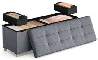 SONGMICS Sitzbank mit Stauraum, Hocker faltbar, 38 x 110 x 40 cm, Aufbewahrungsbox mit Deckel, Fußhocker 112 L, Samt, bis 300 kg belastbar, Flur Wohnzimmer Schlafzimmer