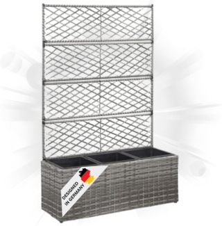 DELUKE® Rankkasten Pflanzgefäß ELOT aus Rattan Grau 3 Töpfe 83x30x130cm Hochbeet mit Rankgitter Pflanzkasten Balkon Terrasse Blumenkasten Pflanzkübel mit Rankhilfe