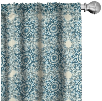 Abakuhaus Gardine Vorhang für Wohnzimmer Schlafzimmer Dekor, Microfaser, Blauer Mandala abstrakte Sonnenblume