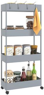 HOMCOM Küchenwagen mit 4 Ebenen, Rollen, Bremsen, (Aufbewahrungsregal, 1 St, Rollwagen), für Küche, Wohnzimmer, Kunststoff, Grau, 40 x 19 x 90 cm