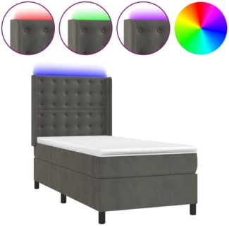 vidaXL Boxspringbett mit Matratze & LED Dunkelgrau 90x190 cm Samt 3139776