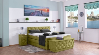 Meisterbetten Boxspringbett Yara 100x220 in DS-Apfelgrün, Matratzenbezug Nano, Ergoflex-Topper