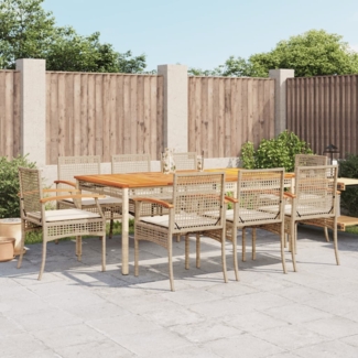 vidaXL 9-tlg. Garten-Essgruppe mit Kissen Beige Poly Rattan 3213583