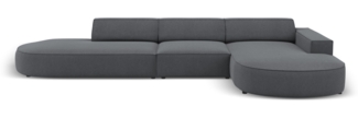 Micadoni 4-Sitzer Samtstoff Sofa Jodie offen runde Recamiere Rechts Strukturierter Stoff Dunkelgrau Kunststoff schwarz