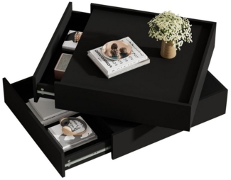 OKWISH Couchtisch 360° drehbare Tischplatte (Satztisch, Wohnzimmertisch Beistelltisch, Wohnzimmertisch, 1-St, 2 Schubladen, 60*60*38cm), mit Gleitschienendesign