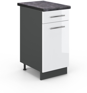 Vicco Küchenunterschrank Weiß Hochglanz 40 cm , AP Anthrazit, Fame-Line