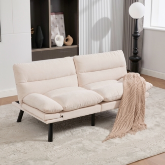 Flieks 2-Sitzer Schlafsofa, 2-Personen Chenille-Sofa mit verstellbarer Rückenlehne und Armlehnen, Beige