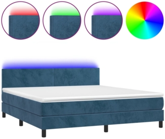 vidaXL Boxspringbett mit Matratze & LED Dunkelblau 160x200 cm Samt 3134295