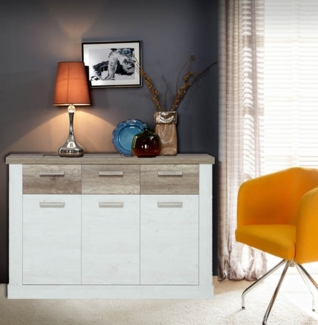 Kommode Sideboard pinie weiß eiche antik 140cm Wohnzimmer Modern