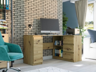 Home Collective Eckschreibtisch mit 3 Schubladen, 1 Tür und Einlegeboden, 150x87x76 cm, Artisan