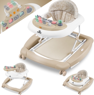 KIDIZ® 4in1 Lauflernhilfe Babywalker Spiel- und Lauflernwagen Gehfrei - Schaukelfunktion Babywippe mit Rollen, Licht, Musik ,Spielecenter Esstisch Laufstuhl Laufhilfe babys ab 6 Monaten Klappbar Kharki
