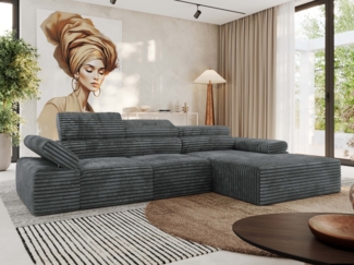 Ecksofa mit Relax-funktion, Elektrisch verstellbarer Sitz, L-förmige Ecke mit Armlehnen, Wellenfeder - RILASSO - rechts Seite