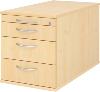 bümö Rollcontainer mit Schubladen, Container abschließbar aus Holz in Ahorn - Rollwagen für's Büro als Schreibtisch Unterschrank, Bürocontainer od. Schreibtischcontainer mit Bogengriffe, TC30-3-3-BM