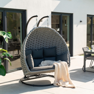 HOME DELUXE Hängesessel aus Seilgeflecht CADEIRA Hellgrau - 2-Sitzer