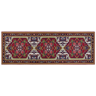 Teppich rot 70 x 200 cm orientalisches Muster Kurzflor COLACHEL