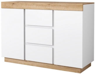 EXTSUD Kommode Kommode mit 3 Schubladen und 2 Türen, Schließfach,E1-Spanplatte, Funktion von Aufbewahrung, für Schlafzimmer und Wohnzimmer,weiß+oak