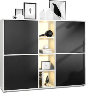 Vladon Highboard Cuba V3, Weiß matt/Schwarz matt inkl. LED - Moderne Anrichte mit 12 Fächern (130,5 x 105,5 x 35,5 cm)