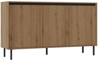 Furnix Sideboard Kersi 813 Kommode mit drei Türen Metallbeine 6 Fächer Lamellen-Design, 148,6x84,7x40 cm