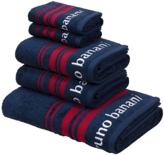 Bruno Banani Handtuch Set Daniel, 1 Duschtuch 70x140, 2 Handtücher 50x100, 2 Gästetücher 30x50, Walkfrottee (Set, 5-St), Streifen-Bordüre & Markenlogo, 100% Baumwolle