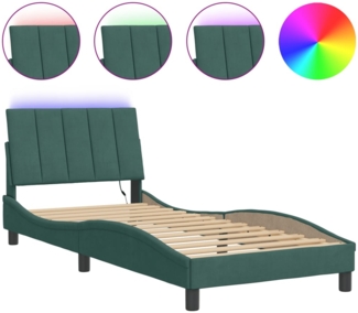 vidaXL Bettgestell mit LED ohne Matratze "Hanko" Dunkelgrün 90x200 cm Samt 3213760