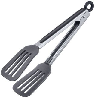 Thiru Servierzange mit breiten Silikonlaffen und Aufhängeöse, hitzebeständig bis 200°C, breite Silikon Laffen