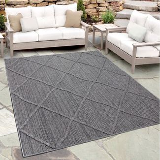 Teppium Teppich Boho-Design, Rechteckig, Höhe: 8 mm, In& Outdoor Teppich Grau Boho Design für Küchen Balkon Terrasse Garten