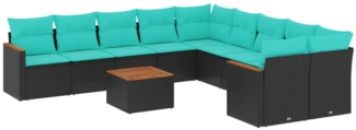 vidaXL 11-teiliges Gartensofa-Set mit Kissen, schwarzes Polyrattan 3226358