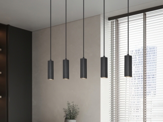 Moderne Pendelleuchte SOKA 5-flammig aus Metall Schwarz, Breite 85cm