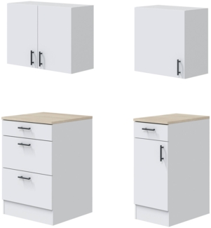 Dmora Set Möbel für Waschküche Sesleria, Moderne Waschküchenkomposition, Platzsparlösung für Waschbereich, Weiß und Eiche