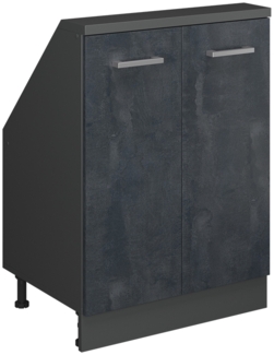 Küchenschrank für Dachschrägen R-Line Schwarz Beton 60 cm mit 2 Türen Vicco