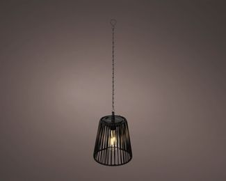 Lumineo LED Solarleuchte, Dauerlicht, warmweiß, Solar LED Pendelleuchte Outdoor 17,5cm Rattan-Optik Schwarz / Warmweiß