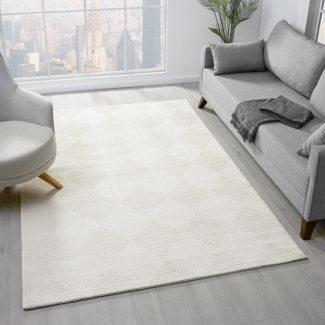 Vimoda Designteppich Teppich Wohnzimmer Boho Design 3D Raute Hoch-Tief-Effekt, Rechteckig, Höhe: 6 mm, Teppich 3D kariert für Esszimmer, Flur & Schlafzimmer