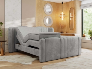 Elektrisch Boxspringbett Multipocket-Matratzen, elektrisch verstellbar, Polsterbett mit Bettkästen - FORTINA - 160 x 200 cm - Hellgrau Velvet - H4